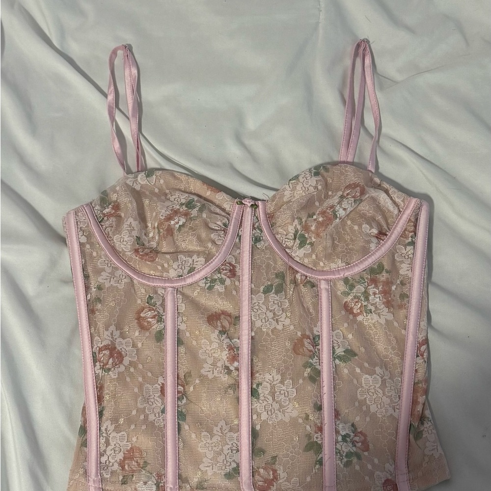 Floral Lace Camisole with Pink Accents